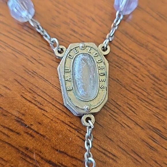 Crystal Rosary Clear Holy Land Necklace Cross Crucifix Catholic EAU De Lourdes - Picture 3 of 14